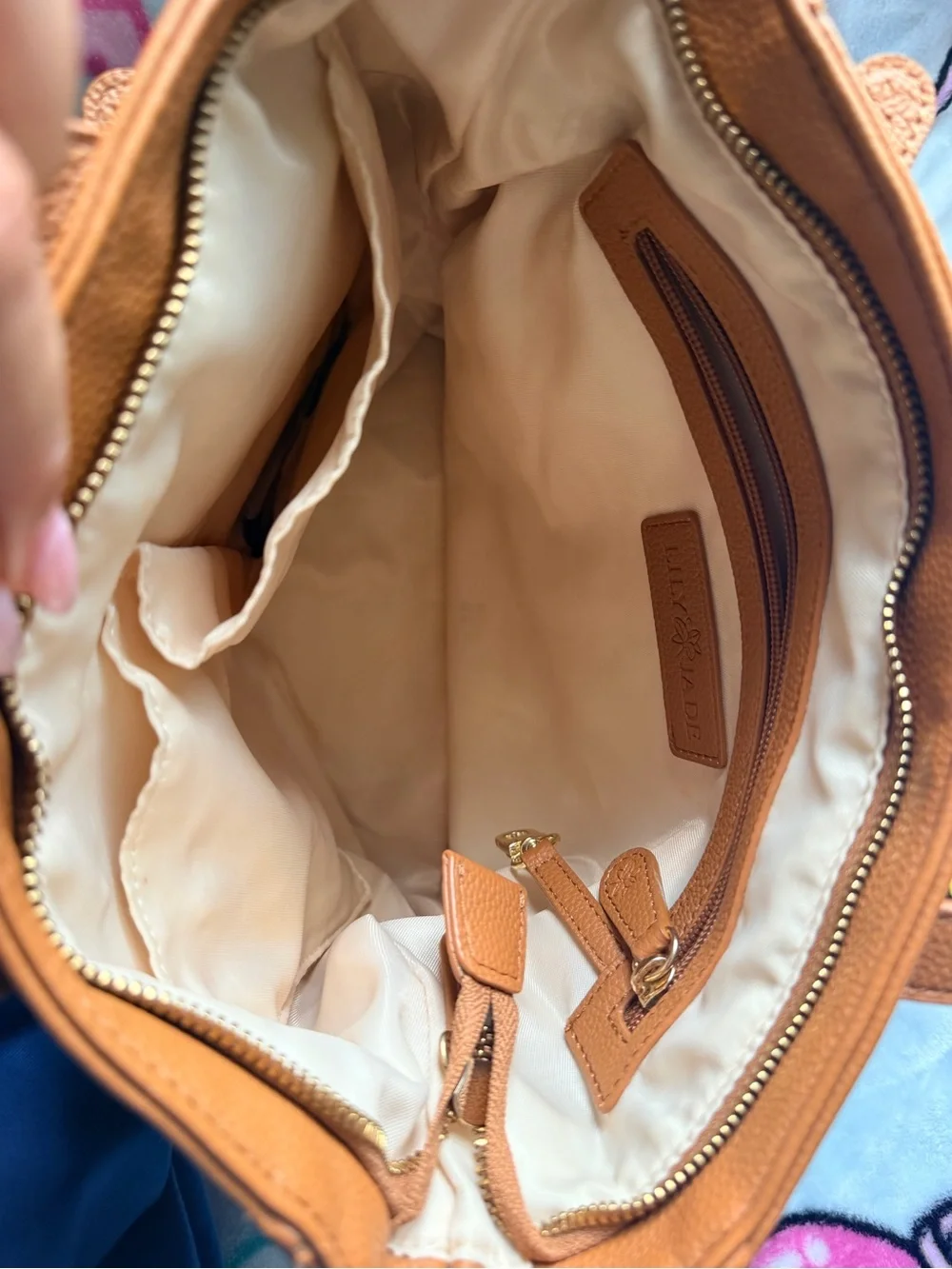 Lily & Jade Tan Leather Tote with Tassel and Colorful Strap